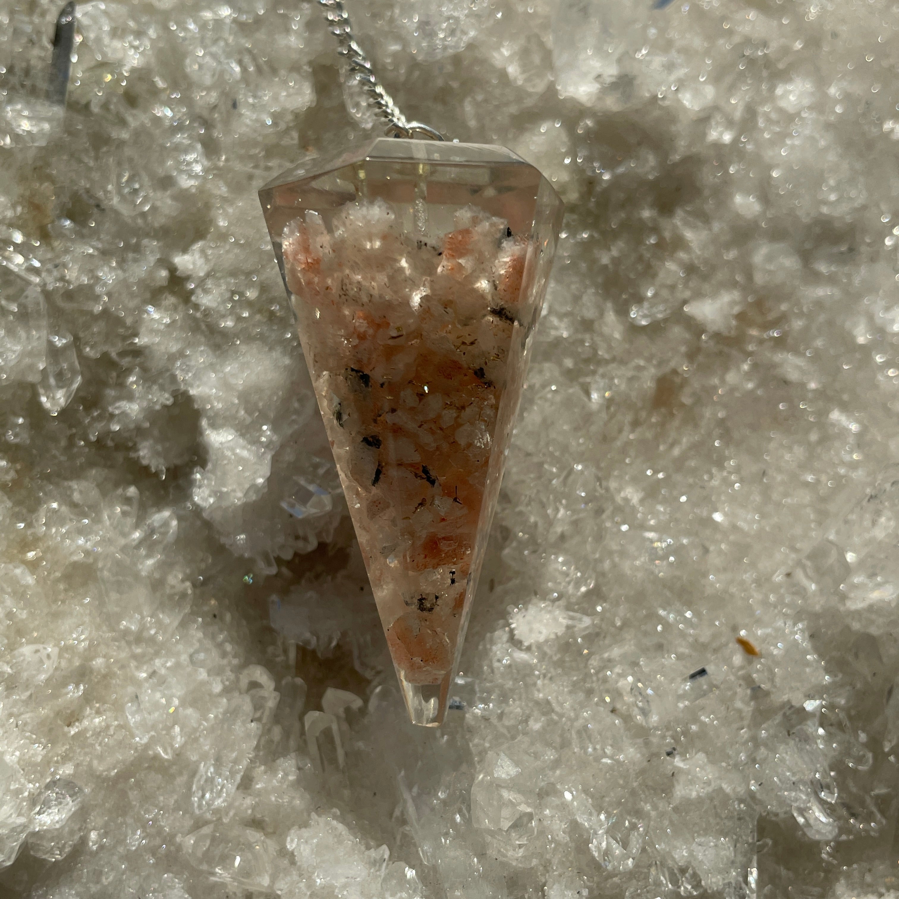 Orgonite Faceted Pendulum - Sunstone Orgonite Faceted Pendulum - Sunstone